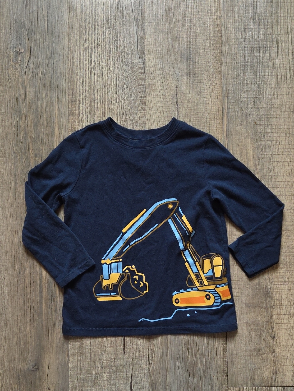 Garanimals Navy Long-Sleeve Tee with Yellow & Light Blue Excavator Graphic